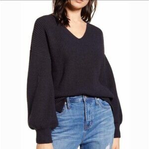 Madewell Thornton Black V Neck Ribbed Sweater